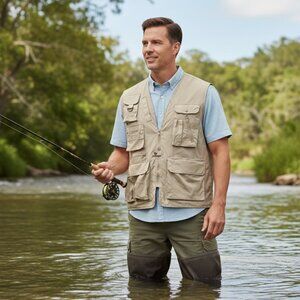 Pacific Crest Beige Cotton Fishing Vest Mens Size Extra Large Outdoors Vacation